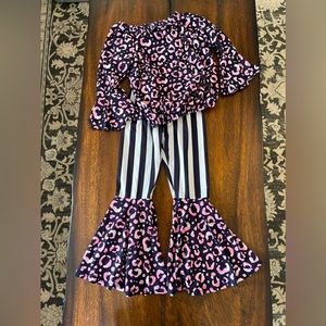 Pink and Black Leopard Print Bell Bottom Outfit